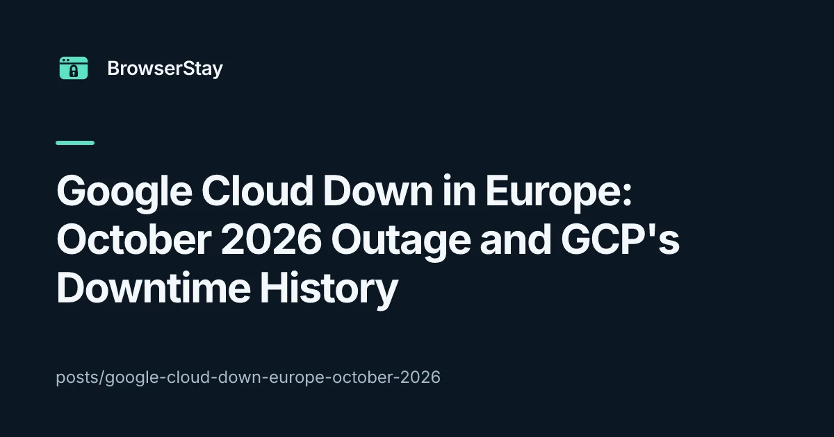 Google Cloud Down in Europe: October 2026 Outage and GCP's Downtime History — BrowserStay blog card